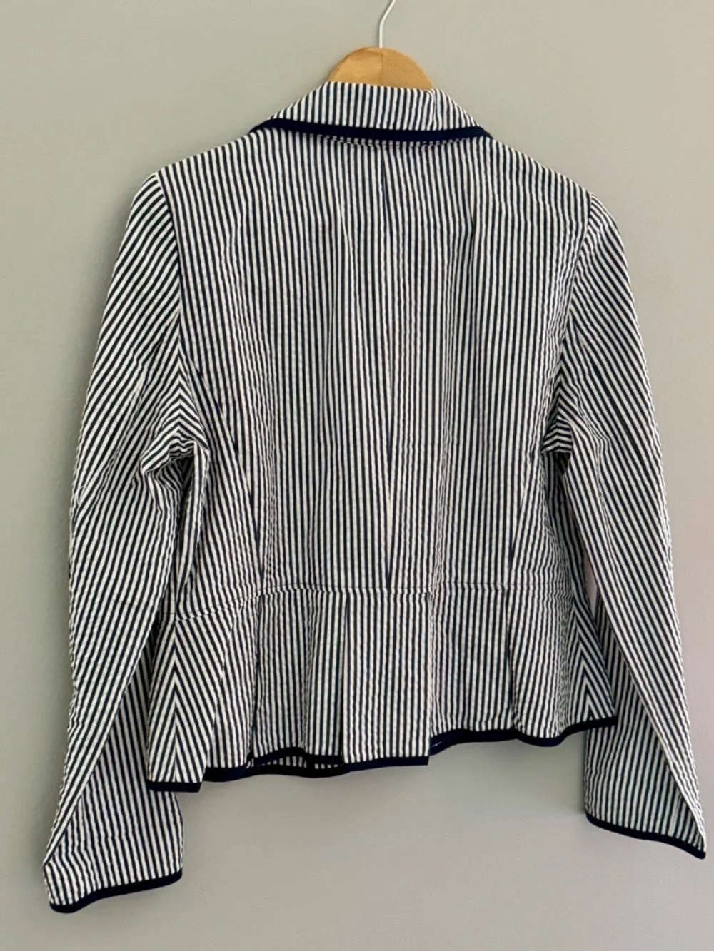 Sandro Cotton Blazer Blue White Stripe Nautical Styling Seersucker Jacket Large